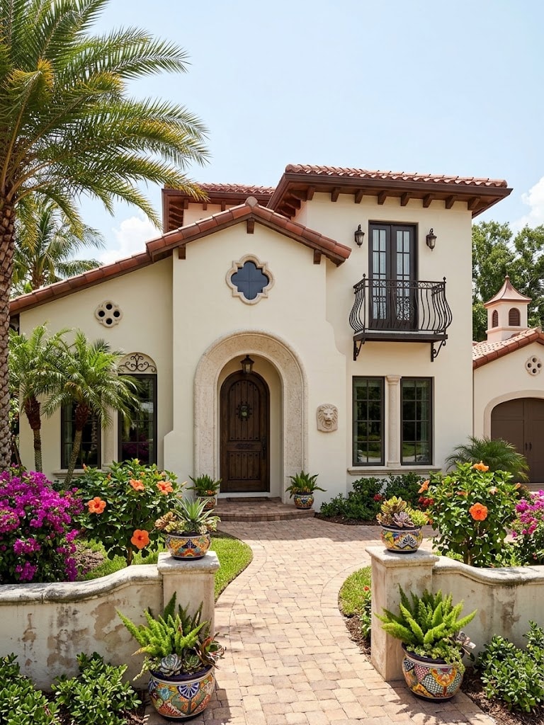 Classic Spanish Mediterranean Revival home with terra cotta tile roof and stucco exterior in Venice, FL